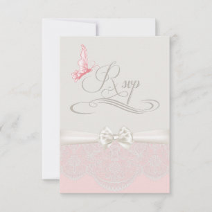 Rosa und Elfenbeinschmetterlinge und Spitzen-UAWG RSVP Karte