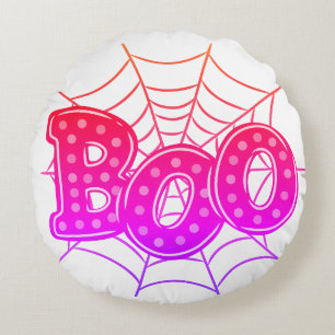 Rosa und engstirnige Spinnennetz Halloween Rundkis Rundes Kissen