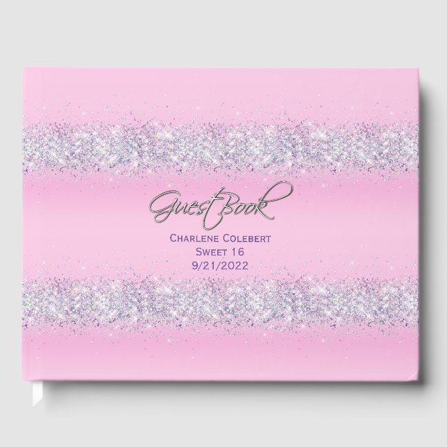 Rosa und farbenfroher Glitzer Süß 16 Party Gästebuch (Vorderseite)