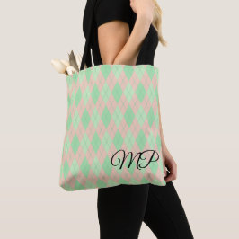 Rosa und Farbtöne des Musters "Grüne Raute" Tasche