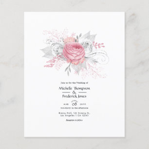 Rosa und Faux-Folie Silber Blumen Hochzeit Flyer