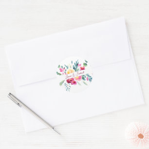 Rosa und Fuchsiapink Aquarell Blumen Hochzeit Runder Aufkleber