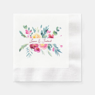 Rosa und Fuschia-Aquarell-Blumen Hochzeit nach Maß Serviette