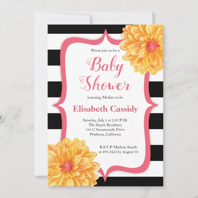 Rosa-und Gelb-BlumenBabyparty-Einladung Einladung (Vorderseite)