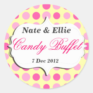 Rosa-und Gelb dotty Süßigkeits-Buffet-Aufkleber Runder Aufkleber