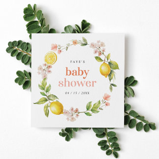 Rosa und Gelb | Floral Lemon Babydusche Serviette