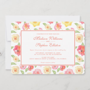 Rosa und Gelb Floral Wasserfarbe - Hochzeit Einladung