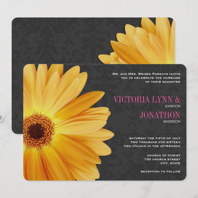 Rosa und Gelb Gerber Daisy Wedding Einladung (Vorne/Hinten)