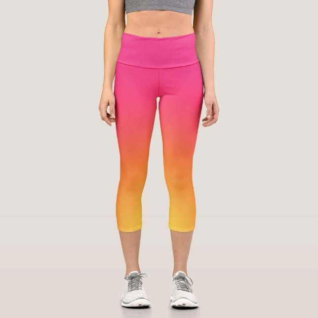 Rosa und gelb ombre Hoher Waisted Capris (Vorderseite)