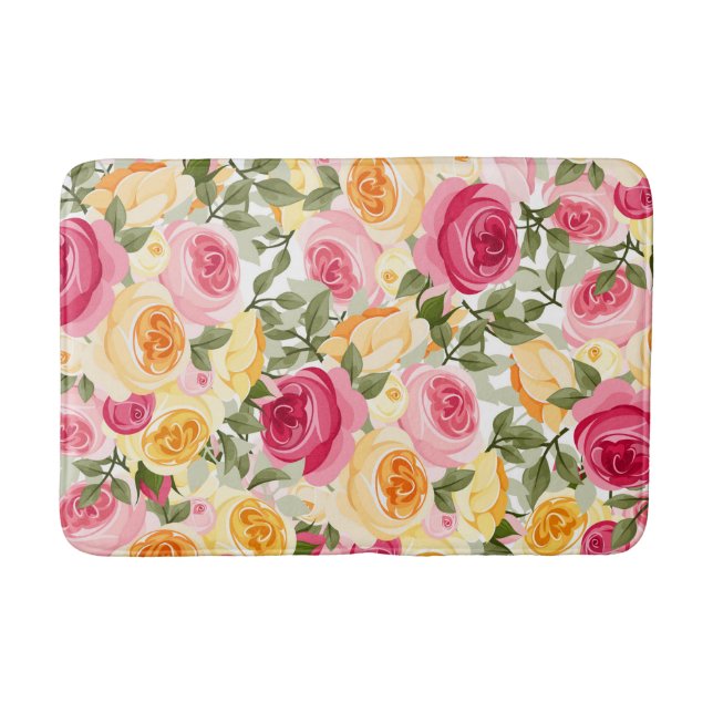 Rosa und Gelb Rosen Bauernhof Shabby Chic Blumen Badematte (Vorderseite)