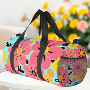 Rosa- und Gelbblüten auf Sky Blue Dopamin Style Duffle Bag