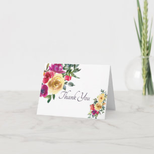Rosa und gelbe Aquarell-Blumen-Dankeskarten Karte