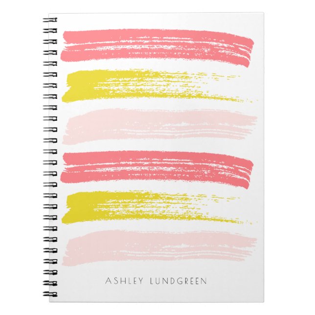 Rosa und gelbe Aquarell-Bürste streicht Gewohnheit Notizblock (Vorderseite)