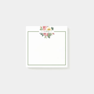 Rosa und gelbe Aquarellblumen personalisiert Post-it Klebezettel