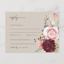 Rosa und gelbe Aquarellblütenhochzeit RSVP
