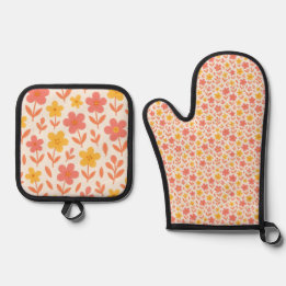 Rosa und gelbe Blume Ofenhandschuh & Topflappen-Set