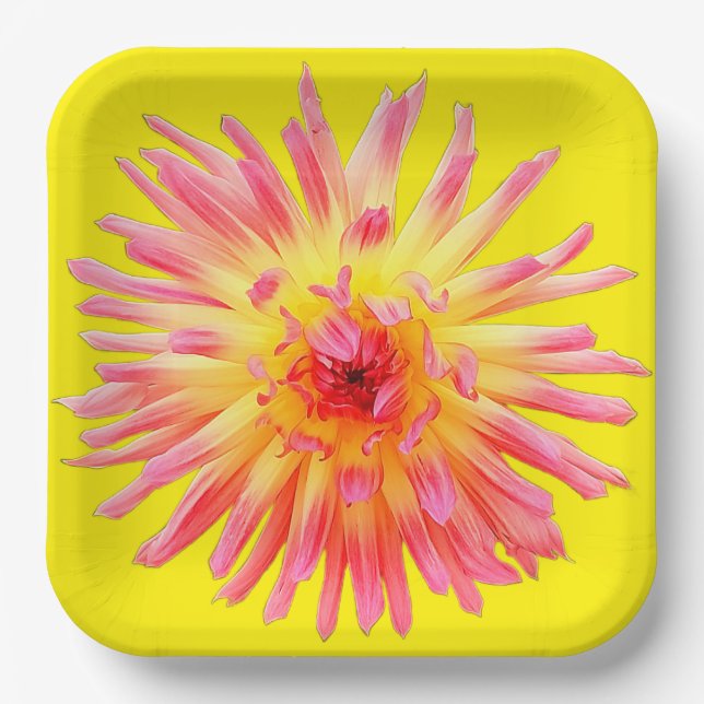 Rosa und gelbe Blume Pappteller (Vorderseite)