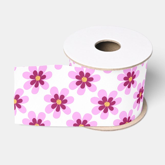 Rosa und gelbe Blume Ripsband (Spule)