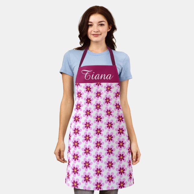 Rosa und gelbe Blume Schürze (Getragen)