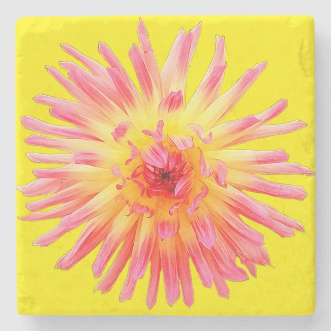 Rosa und gelbe Blume Steinuntersetzer (Vorderseite)