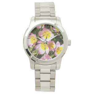 Rosa und gelbe Blumen Armbanduhr