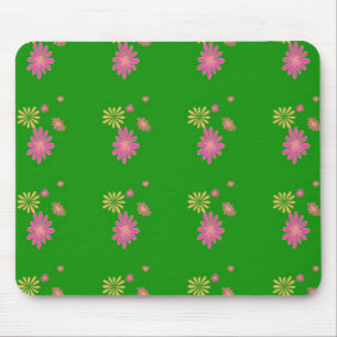 Rosa und gelbe Blumen auf grünem Hintergrund Mousepad