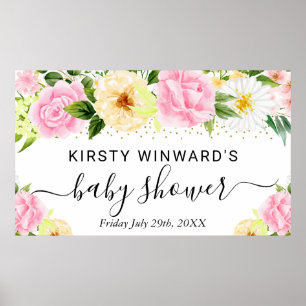 Rosa und gelbe Blumen Baby Shower Willkommen Poster