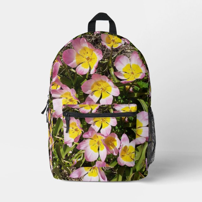Rosa und gelbe Blumen Bedruckter Rucksack (Vorderseite)