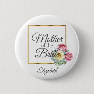 Rosa und gelbe Blumen Brautmutter Button