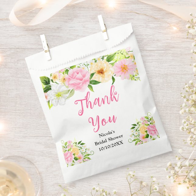 Rosa und gelbe Blumen Brautparty Danke Geschenktütchen (Ausgeschnitten)