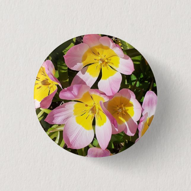 Rosa und gelbe Blumen Button (Vorderseite)