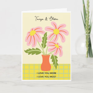 Rosa und gelbe Blumen in einer Vase Design Karte