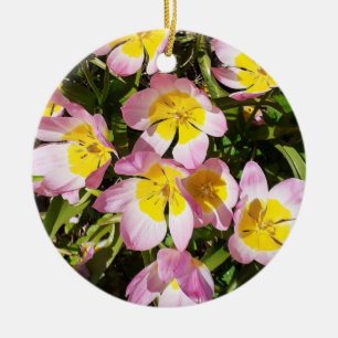 Rosa und gelbe Blumen Keramik Ornament