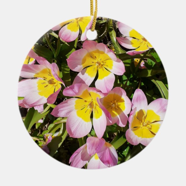 Rosa und gelbe Blumen Keramik Ornament (Vorne)