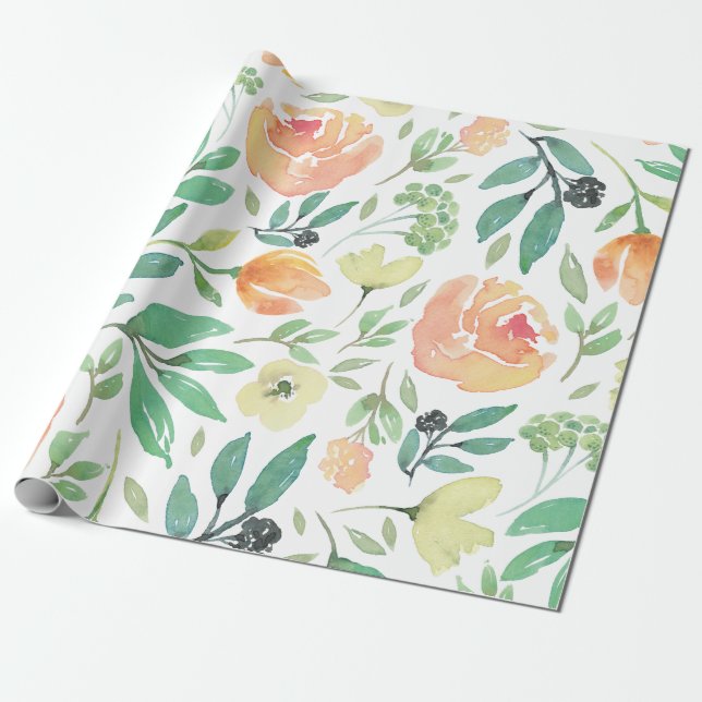 Rosa und gelbe Blumen Wasserfarben Nahtlose Farbe Geschenkpapier (Ungerollt)