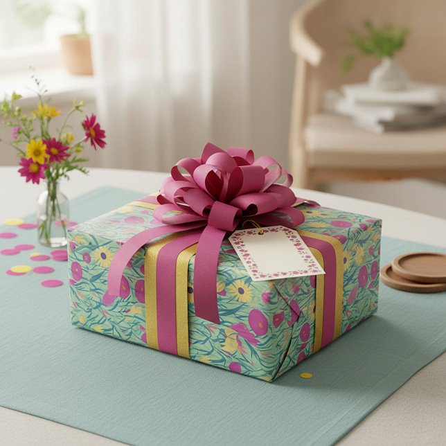 Rosa und gelbe Blumenmuster Geschenkpapier (Von Creator hochgeladen)