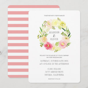 Rosa und gelbe Blütenfarbe Hochzeit Einladung