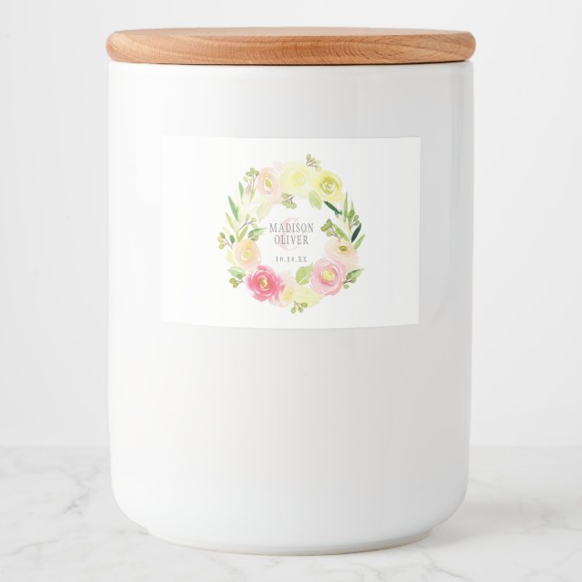 Rosa und gelbe Blütenfarbe | Hochzeit Lebensmitteletikett (Vorderseite)