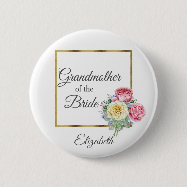 Rosa und Gelbe Blütengroßmutter der Braut Button (Vorderseite)