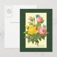 Rosa und gelbe botanische Rose Leere Postkarte