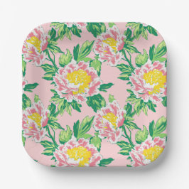 Rosa und gelbe Chinoiserie Blumen Pappteller