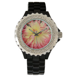 Rosa und Gelbe Dahlia Armbanduhr