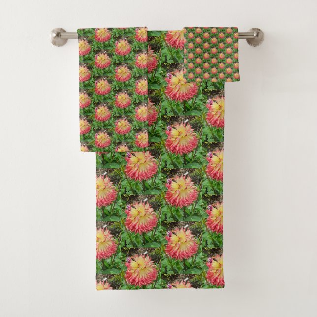 Rosa und Gelbe Dahlia Badhandtuch Set (Insitu)