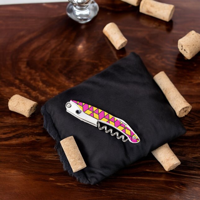 rosa und gelbe Dreiecke Muster Kellnermesser (Corkscrew Bottle Opener)