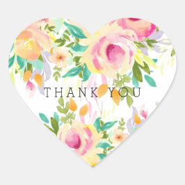 Rosa und gelbe Farbe Blumenherz Vielen Dank Herz-Aufkleber