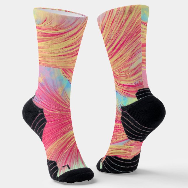 Rosa und gelbe Feder Socken (Gewinkelt)