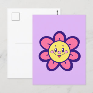 Rosa und gelbe glückliche Blume Postkarte