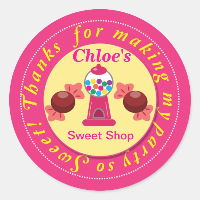 Rosa und gelbe Gummiball-Party-Aufkleber Runder Aufkleber (Vorderseite)