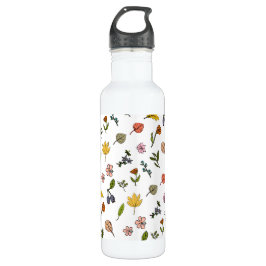 Rosa und gelbe Herbstblumen und Blätter Edelstahlflasche
