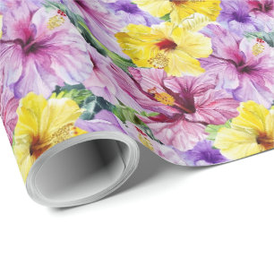 Rosa und gelbe Hibiskusblüten Floral Geschenkverpa Geschenkpapier